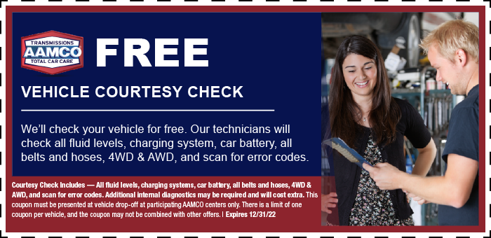 Image of vehicle courtesy check coupon with mechanic talking to customer